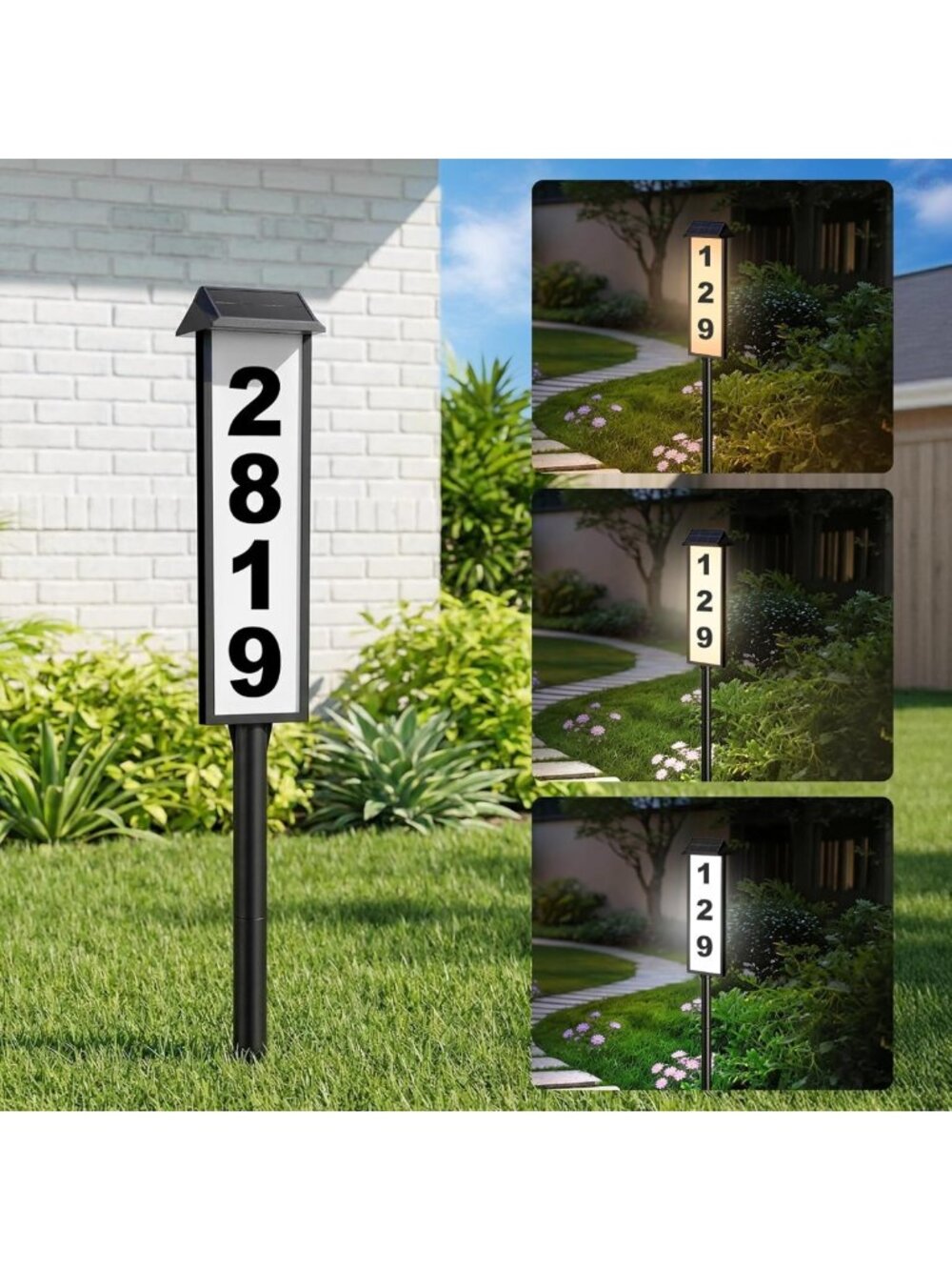 Illuminated Solar Address Sign with Waterproof House Numbers & LED Light, 1-Pack